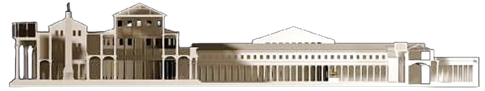Illustration of a Roman building complex with colonnades.